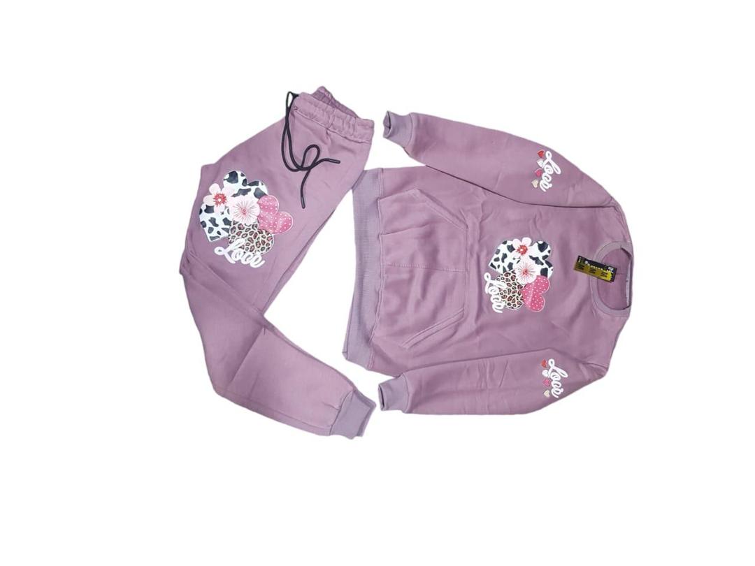 Stylish Girl's Printed Cotton Fleece Tracksuit - 2 Pcs