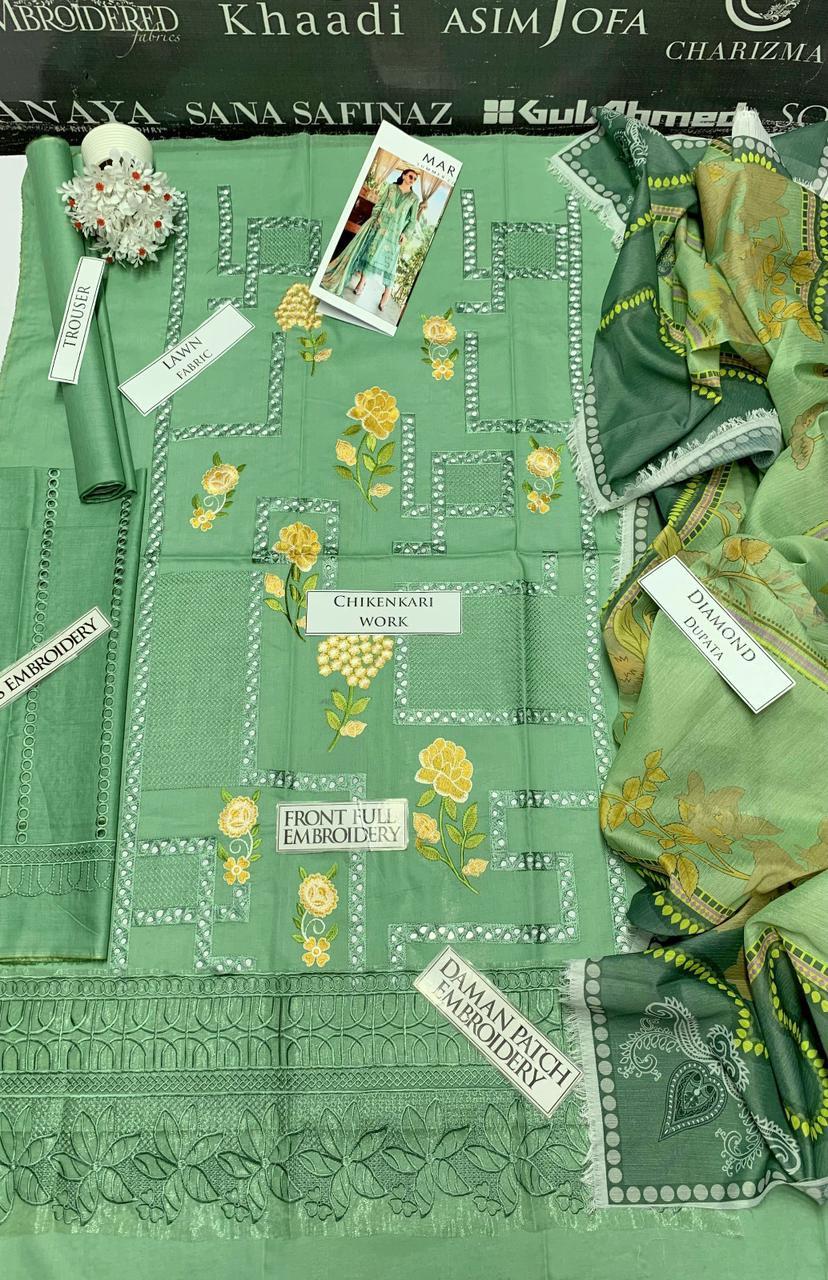 3 pcs Women's Unstitched Embroidered Suits