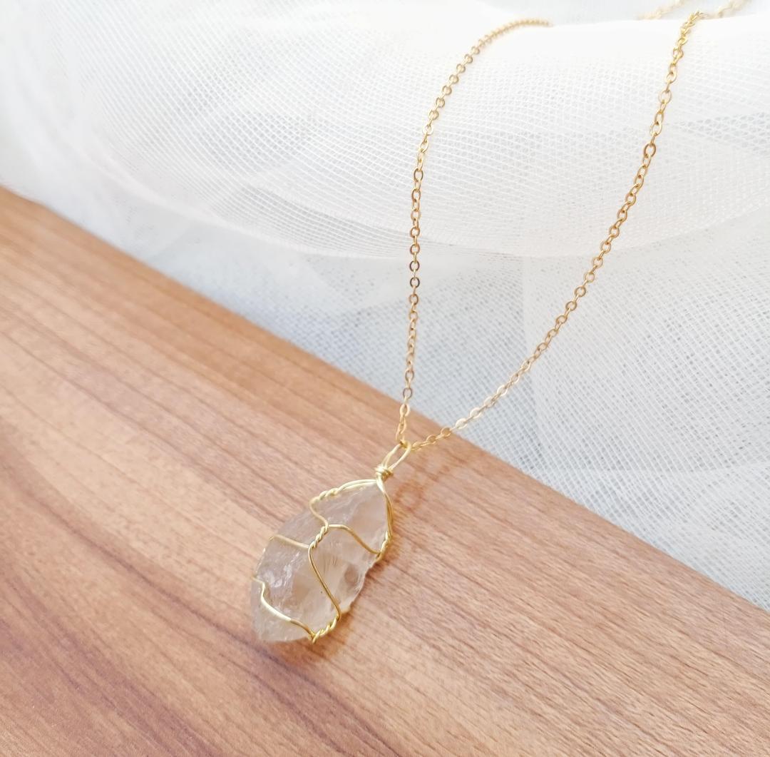 Funky Gold Plated Gemstone Pendant Necklace - Adjustable Unisex Design