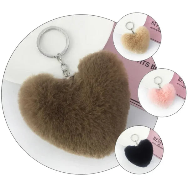 01 Pcs Heart Fluffy Fur Ball Pom Pom Keychain – Keychains For Girls – Key-chain For Bags – Keychain For Pouch – Heart Keychain | Random Color