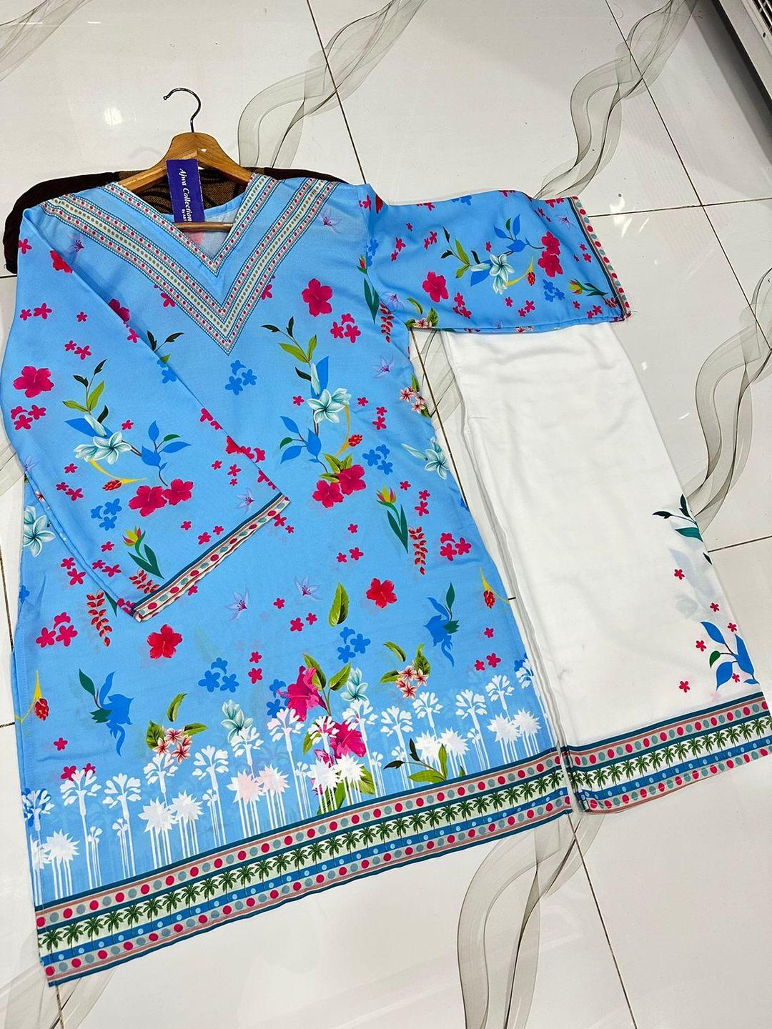 2 Pcs Women's Stitched Swiss Lawn Printed Shirt And Trouser