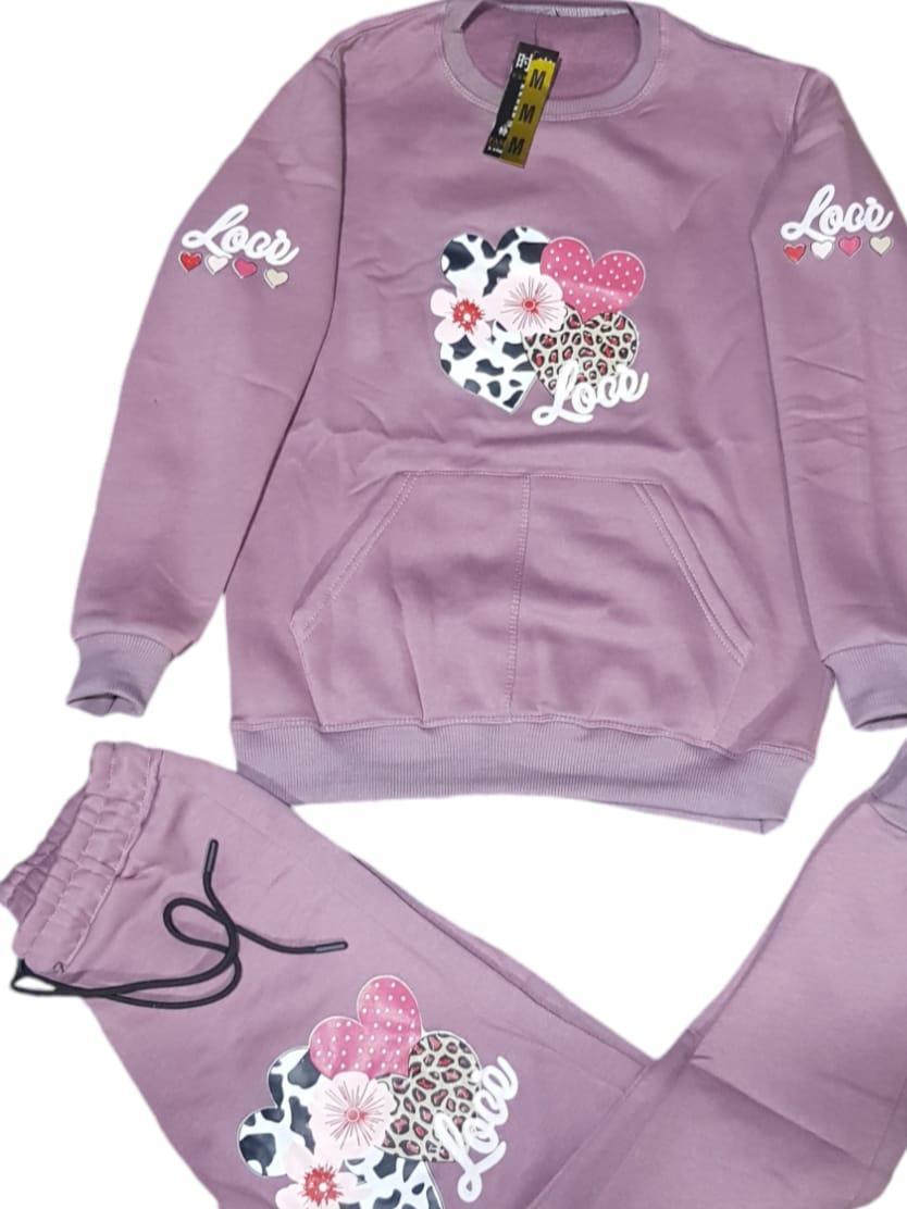 Stylish Girl's Printed Cotton Fleece Tracksuit - 2 Pcs