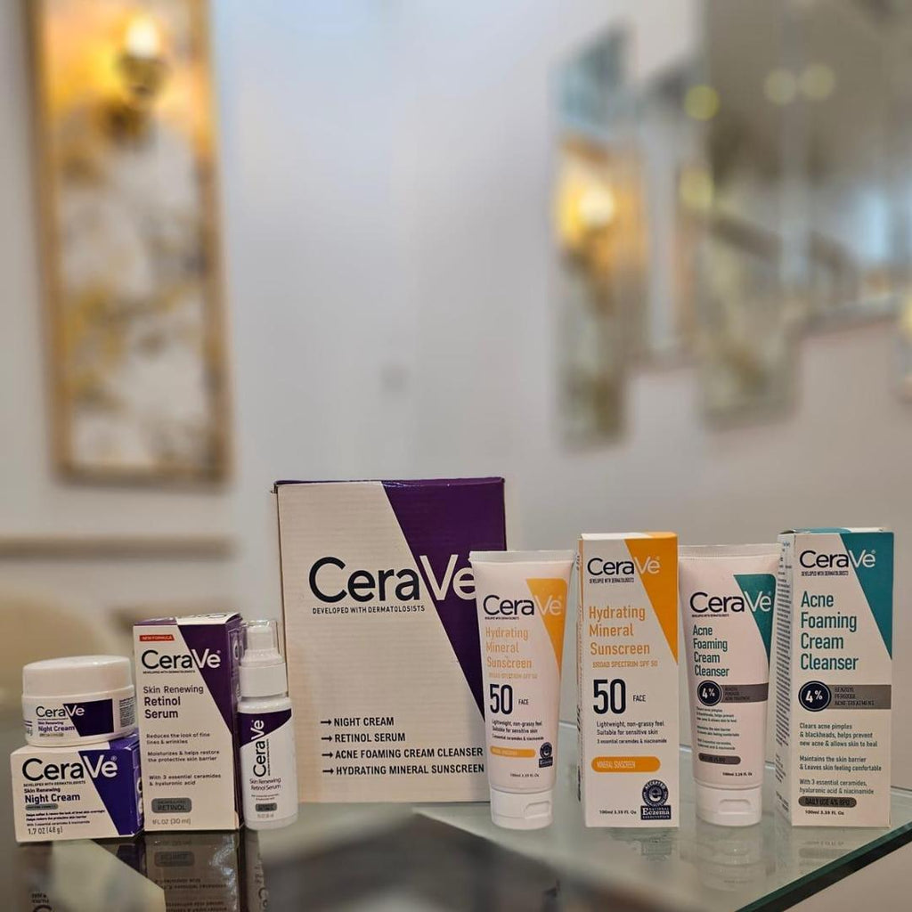 Ultimate 4 in 1 Skincare Bundle: Night Cream, Retinol Serum, Sunscreen & Acne Cleanser