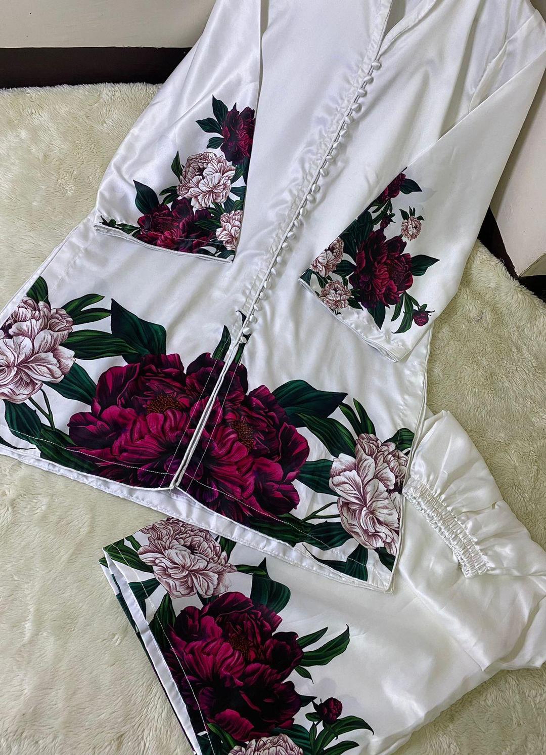 2 Pcs Women's Stitched Printed Silk Shirt And Trouser