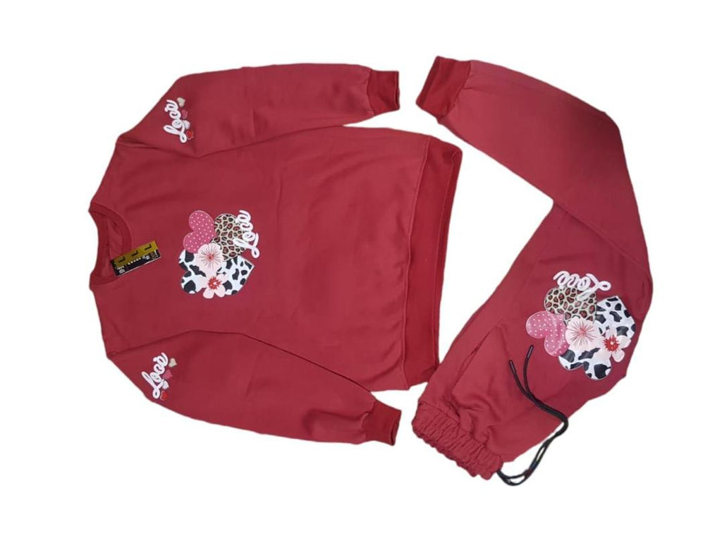Stylish Girl's Printed Cotton Fleece Tracksuit - 2 Pcs