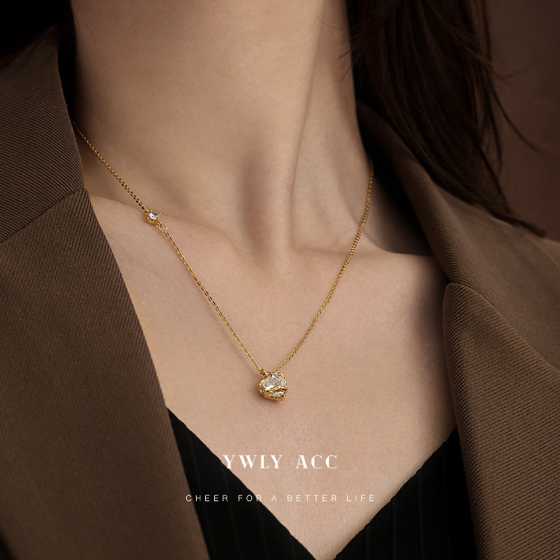European and American irregular love shape zircon pendant necklace for women ins style shiny design sweater chain necklace for women