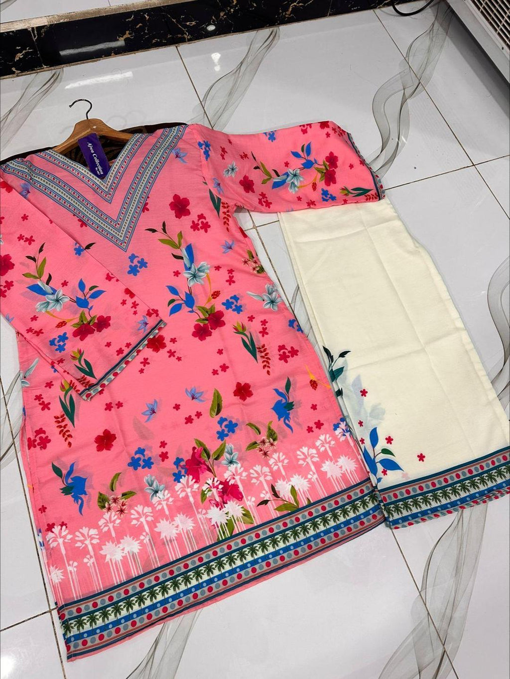 2 Pcs Women's Stitched Swiss Lawn Printed Shirt And Trouser