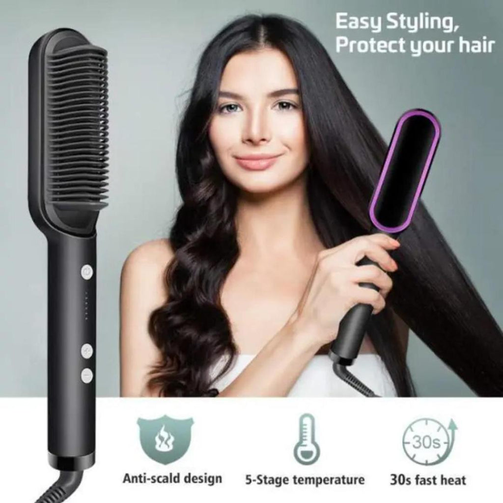 Electric Hair Straightener Brush with 5-Stage Heat Control