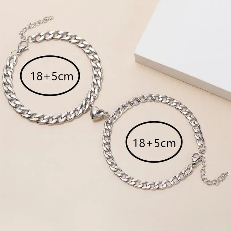 Silver & Gold-Plated  Magnet Heart Design Couple's Bracelet- 2 Pcs