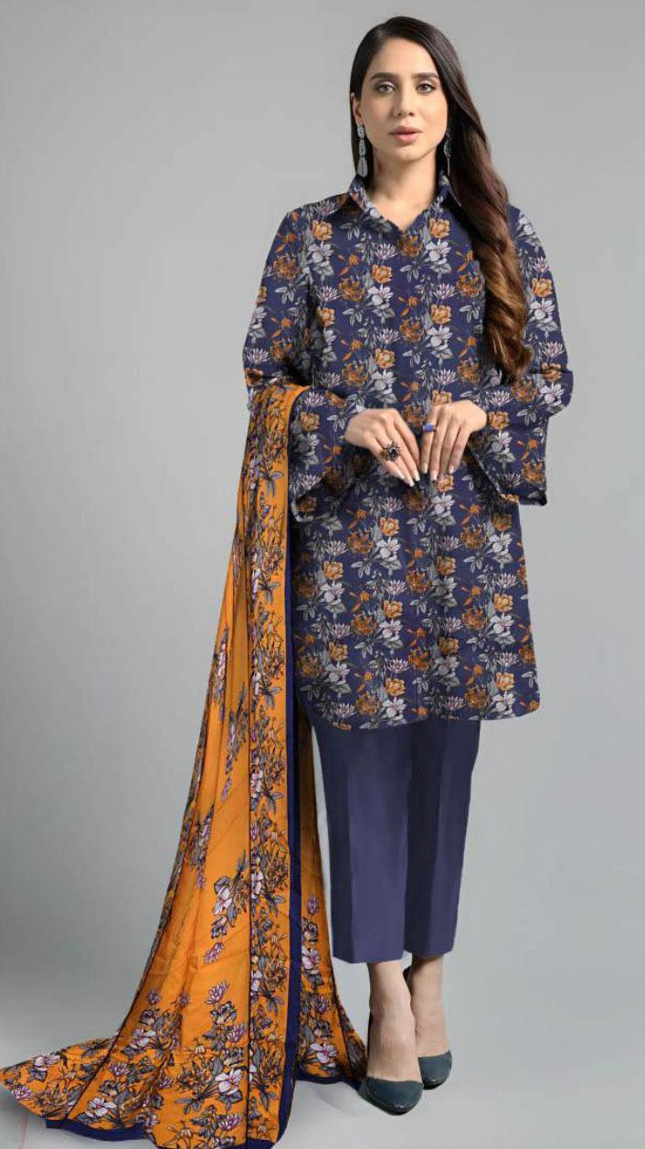 Stunning Viscose Printed Suit - 3 Pcs in Blue