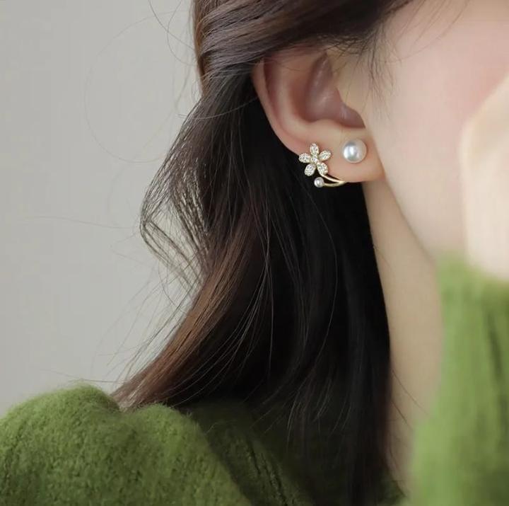 Flower Design Gold Plated Artificial Stones Earrings