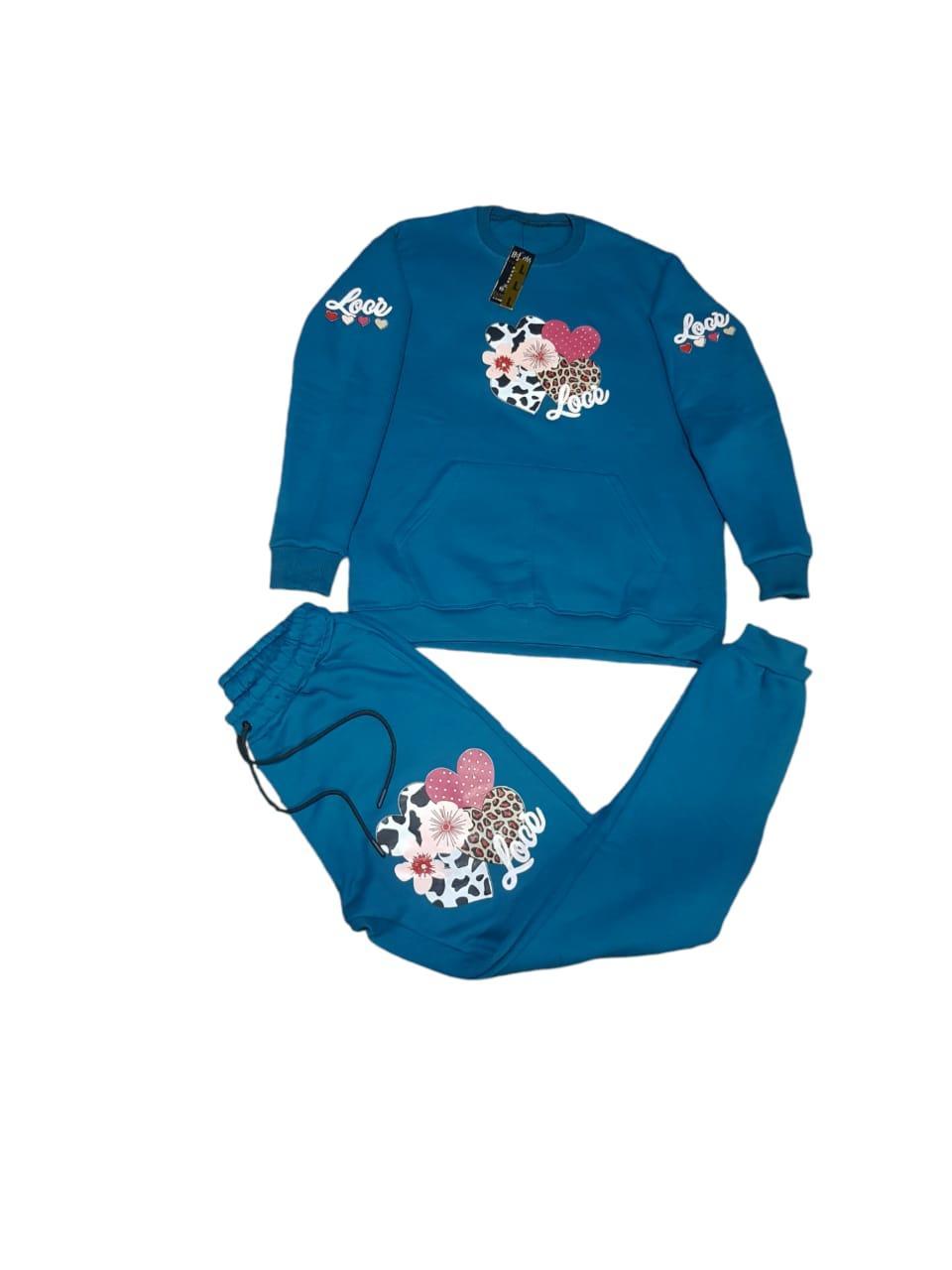 Stylish Girl's Printed Cotton Fleece Tracksuit - 2 Pcs