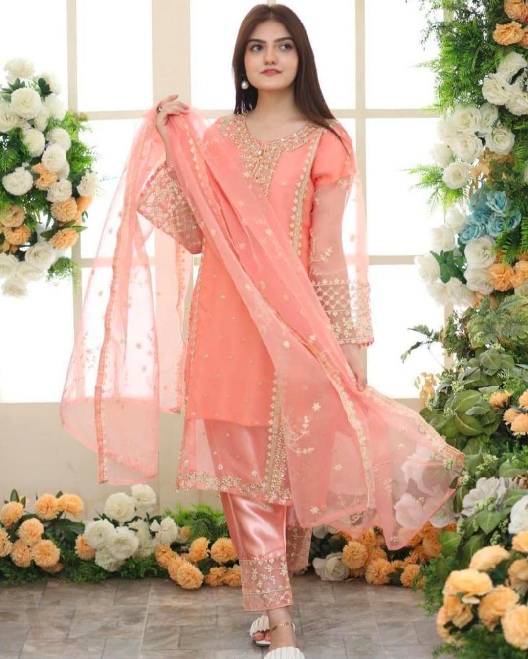 Elegant Women's Stitched Embroidered Suit Set - 3 Pcs