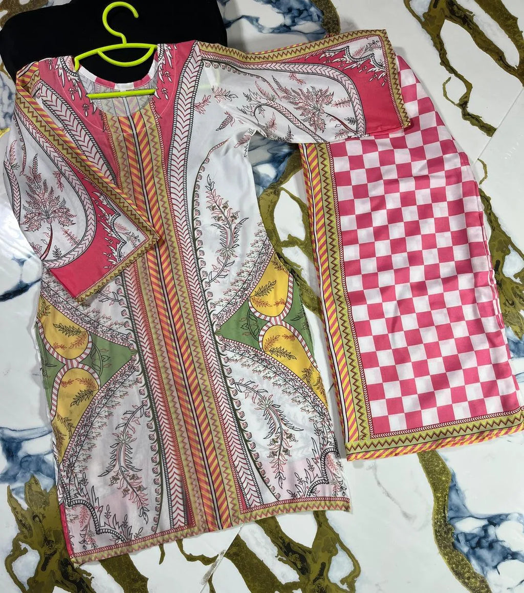 2 Pcs Girl's Arabic Lawn Printed Co-ord Set