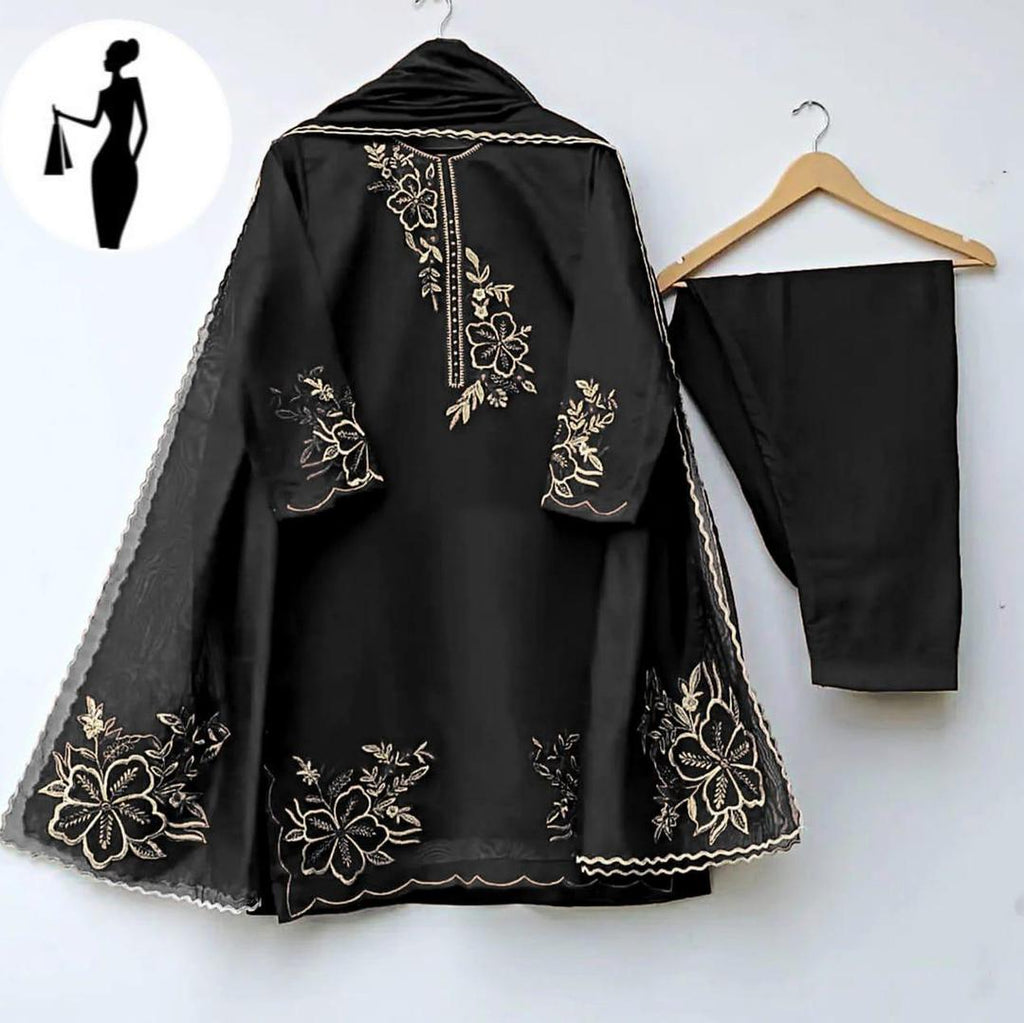3 Pcs Women's Stitched Embroidered Suit